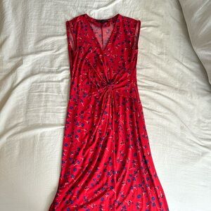 XXS Petite Banana Republic Red Dress with Blue Floral Print